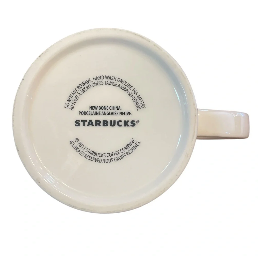 Starbucks 2012 Christmas Coffee Mug Bone China Gold Ornaments Holiday 14 oz